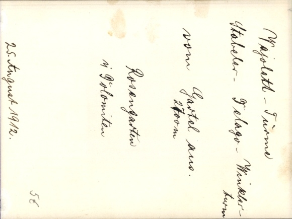 foto Torri di Vajolet Vajolettorens Rosengarten Dolomieten Zuid-Tirol, 25 augustus 1912