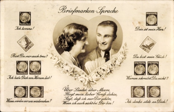 Briefmarken Ak Briefmarken Sprache, Liebespaar, Amag 67366/4
