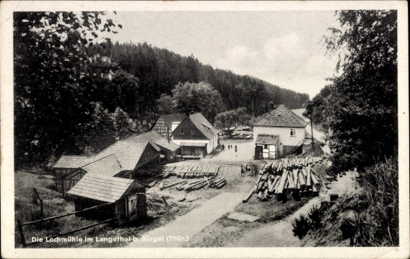 Ak Bürgel in Thüringen, Lochmühle, Landschaft, Gebäude, Natur, Holzstapel