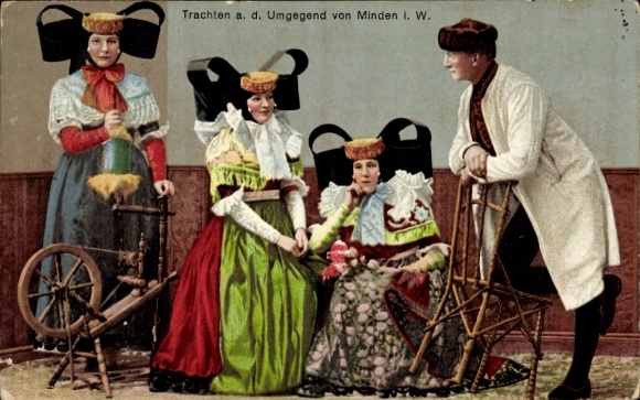 Postcard Minden in Westphalia, traditional costumes from the area around Minden