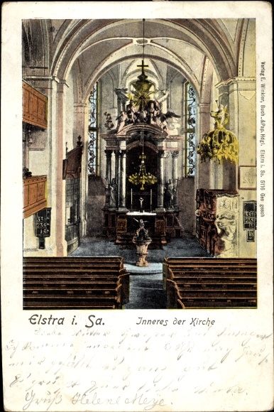 Postcard Elstra in Oberlausitz Sachsen, church, interior view