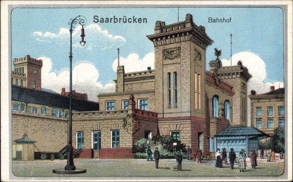 Künstler Ak Saarbrücken im Saarland, Bahnhof, Straßenseite