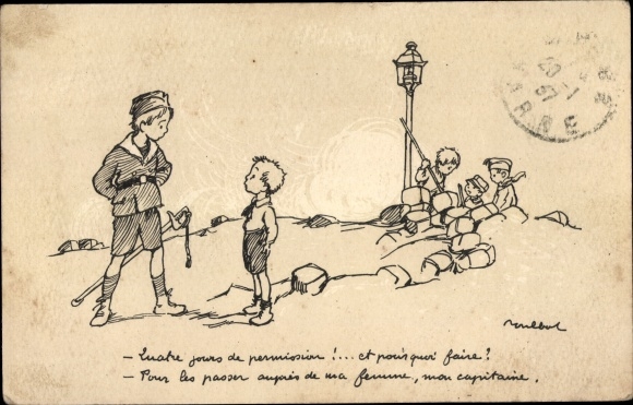 Künstler Ak Poulbot, Francisque, Kinder in Uniformen, Säbel