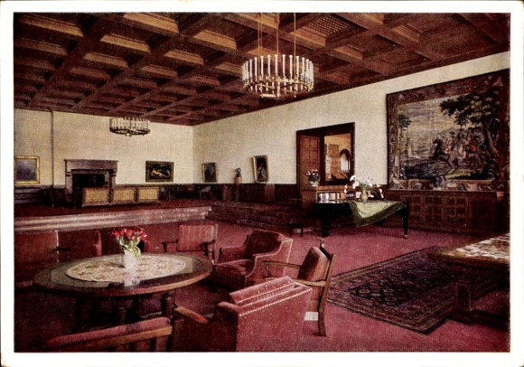 Postcard Obersalzberg Berchtesgaden in Upper Bavaria, Berghof, Great Hall, interior view