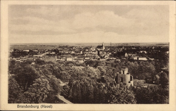 Postcard Brandenburg an der Havel, city view of numerous buildings, partly wooded areas