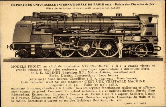 Ak Paris I Louvre, Modell einer Lokomotive mit der Bezeichnung Hyper-Pacific B im Maßstab 1:10...