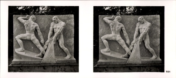 Stereo Raumbild Foto "Deutsche Plastik unserer Zeit" Nr. 101 Relief Fischfang Bildhauer Josef Thorak
