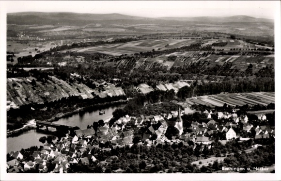 Postcard Benningen am Neckar, aerial photograph