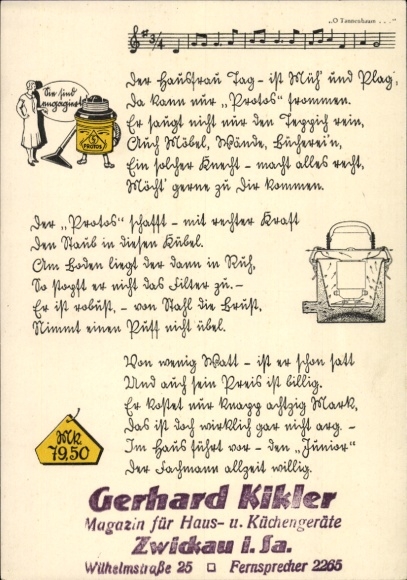 KP Zwickau, magazyn AGD i AGD Gerhard Kikler, Protos Staubsauer, teksty piosenek, reklama
