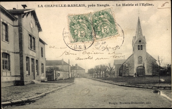 Ak La Chapelle Rablais Seine et Marne, kerk, stadhuis