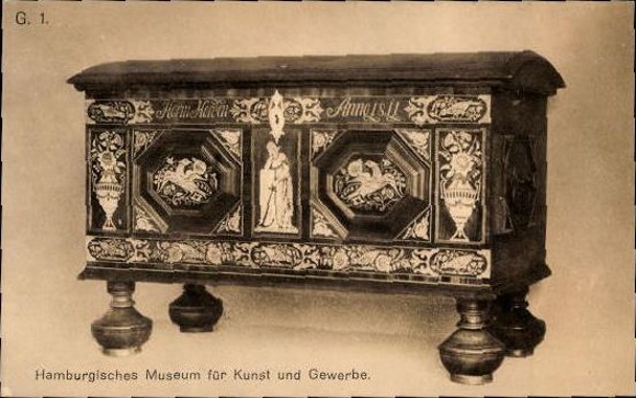 8 Postcard pieces of furniture, figures and wall hangings made of metal, Hamburg Museum of Arts and Crafts