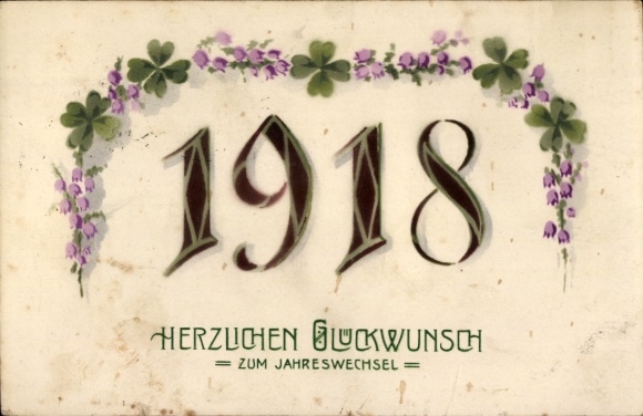 Embossed PC Happy New Year, year 1918, clover