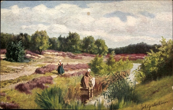 Künstler Ak Gerstenhauer, Johann Georg, niederländisches Motiv, Heidelandschaft