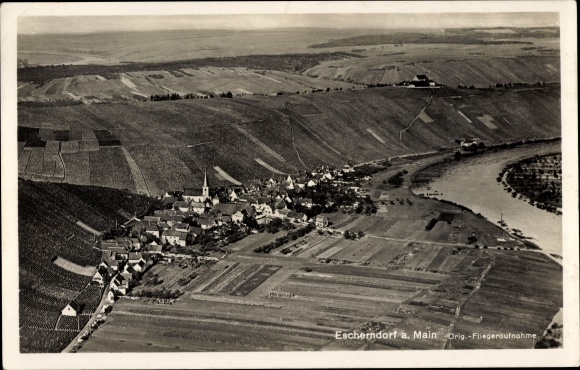 PC Escherndorf am Main Volkach Unterfranken, aerial photograph, fields