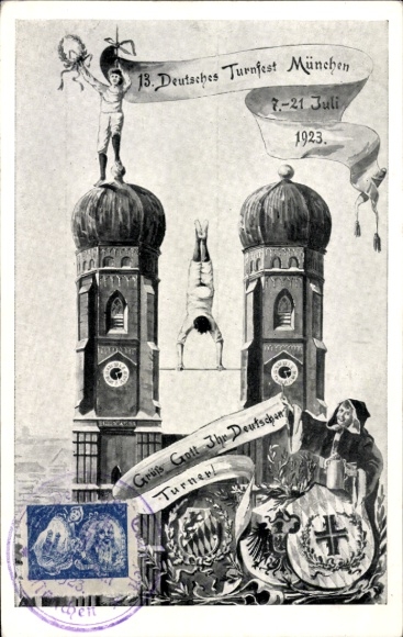 Postcard Munich, 13th German Gymnastics Festival 1923, Kindl, Frauenkirche