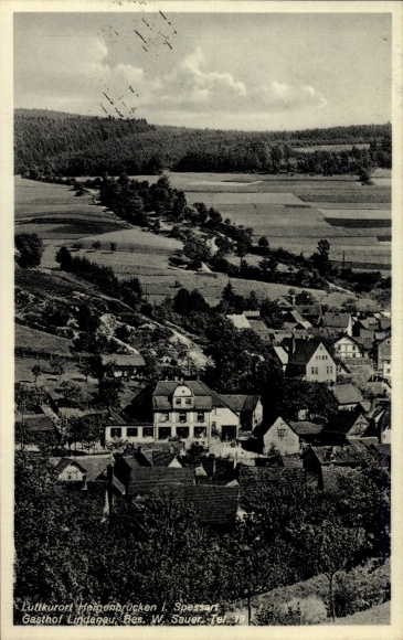 Postcard Heigenbrücken in the Spessart Lower Franconia, Gasthof Lindenau