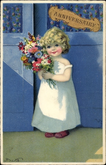 Artist PC Baumgarten, Fritz, girl with a bouquet of flowers, Meissner & Buch 2993