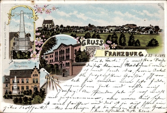 Chromo-Litho Franzburg, war memorial, seminar, post office building