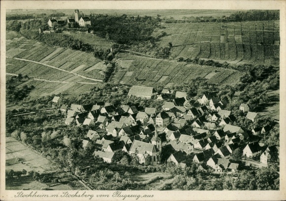 Postcard Stockheim Brackenheim an der Zaber, Stocksberg, aerial photograph