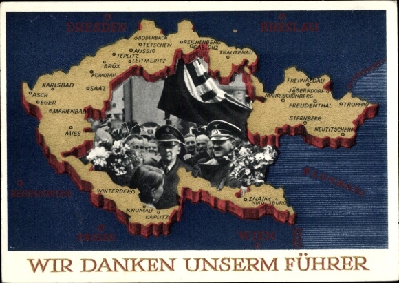 Postal stationery Postcard We thank our Führer, Sudetenland, Bohemia, Moravia, Hitler