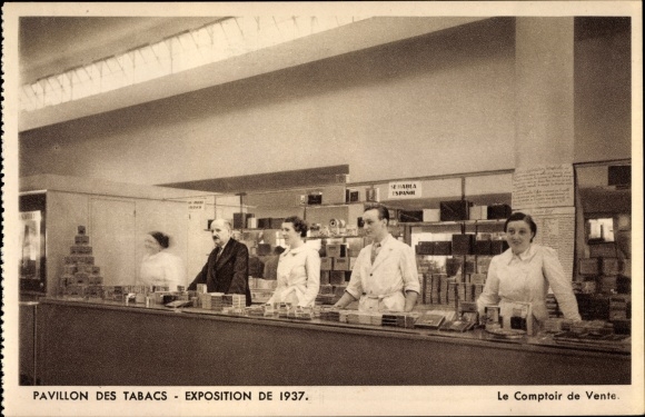 Postcard Paris, Exhibition of 1937, Pavilion des Tabacs, Le Comptoir de Vente
