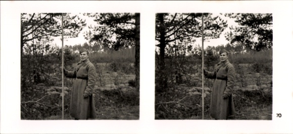 Stereo image photo "The Führer's soldiers in the field" No. 70 Russian soldier, demarcation line