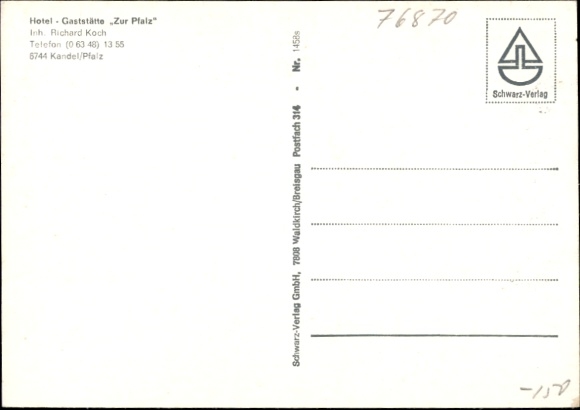 Postcard Kandel in the Palatinate Bienwald, Hotel Restaurant Zur Pfalz, Dining Room