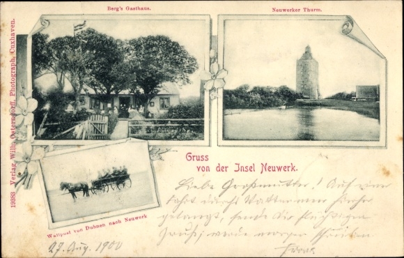 PC Hamburg Mitte Insel Neuwerk, Berg&#39;s Inn, Neuwerker Turm, Wattpost v. Duhnen after Neuwerk