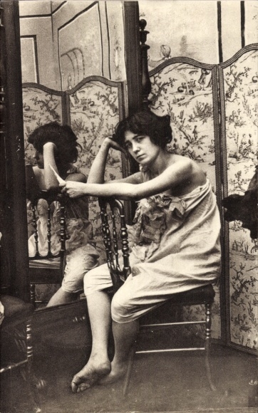 Postcard Parisiennes fin de siecle, Frauenportrait, Spiegel, Screen