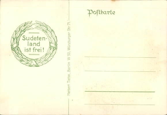 Maps Postcard Greater Germany, Anschluss Sudetenland, Day of Liberation