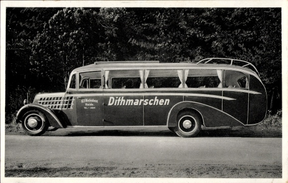 Ak Heide in Holstein, Reiseomnibus, Omnibusbetrieb Karl Friedrich Bielenberg, Reklame
