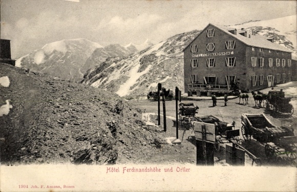 Postcard Stilfser Joch Stilfserjoch Passo dello Stelvio South Tyrol, Hotel Ferdinandshöhe, Ortler