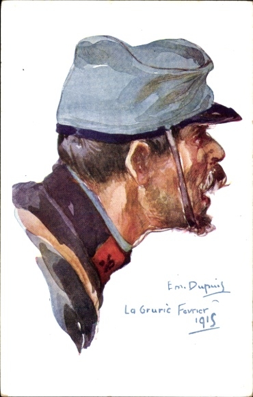 Kunstenaarskaart Dupuis, Em., La Grurie, Franse soldaat 1915
