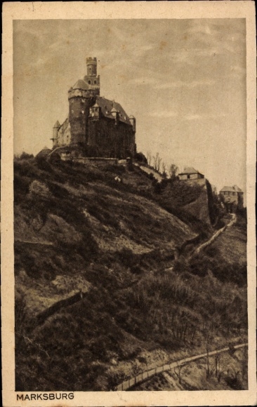 Postcard Braubach am Rhein, Marksburg, castle on a hill, inscription 'MARKSBURG'