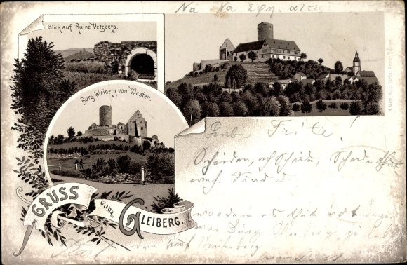 Chromo-Litho Krofdorf Gleiberg Wettenberg in Hessen, Burg Gleiberg, Ruine Vetzberg