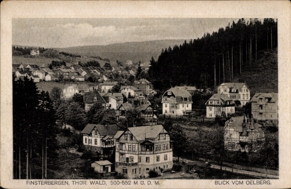 Postcard Finsterbergen Friedrichroda in the Thuringian Forest, view from the Oelberg, several houses, forest in the background