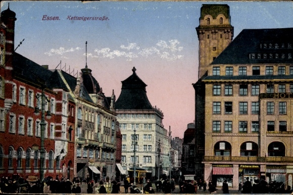 Postcard Essen in the Ruhr area, Kettwiger Straße, tram, shops