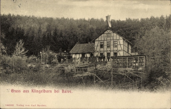 Ak Klingelborn Finnentrop in Sauerland, vakwerkhuis