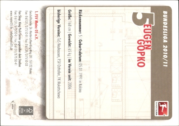 Autograph card footballer Eugen Gopko, 1. FSV Mainz 05