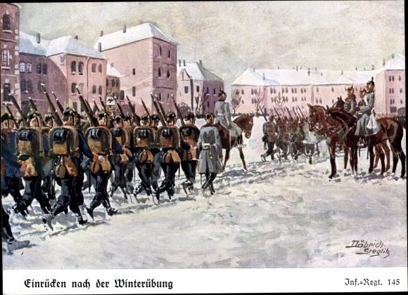KP artysty Döbrich-Steglitz, wprowadzająca się po zimowych ćwiczeniach, Inf Regt 145