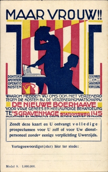 Postcard Reklame De Nieuwe Boerhaave, insurance company, 's Gravenhage