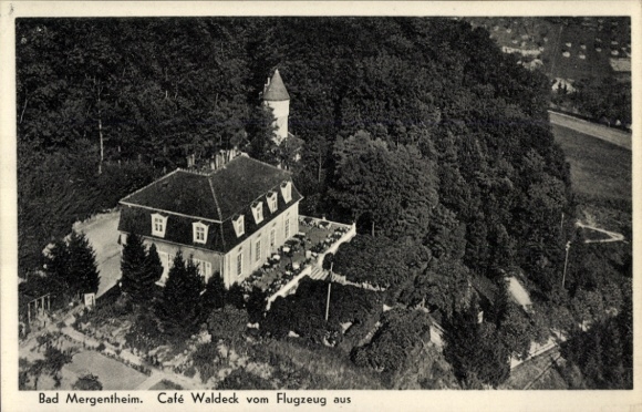Postcard Bad Mergentheim in Tauberfranken, aerial photograph, Cafe Waldeck