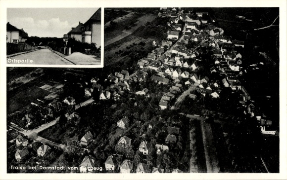 Postcard Traisa Mühltal in the Odenwald Hessen, local section, view from the plane