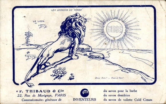 Künstler Ak Gibbs, P. Thibaud et Cie., Paris Rue de Marignan 22, Savon, Lion