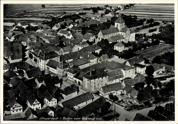 Postcard Schwarzach Rheinmünster in the Black Forest Baden, aerial photograph