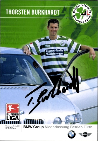 Autograph card footballer Thorsten Burkhardt, SpVgg Greuther Fürth, autograph