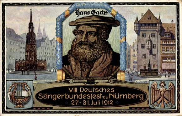 Artist Postcard Schmidt, C., Nuremberg, 8th German Singers' Festival 1912, portrait of Hans Sachs