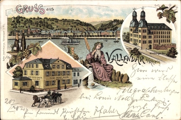 Litho Vallendar am Rhein, Gesamtansicht, Restaurant zum Vater Rhein, Inh. Louis Noll