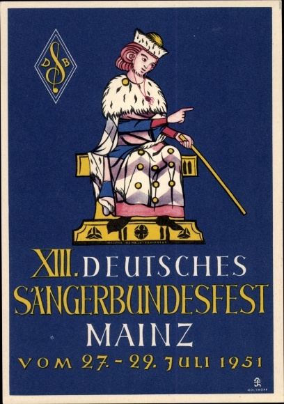 Briefpapier ansichtkaart Mainz in Rijnland-Palts, XIII. Duits Zangersfestival 1951