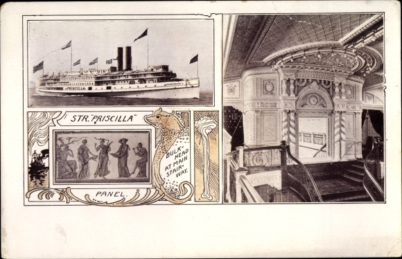 Postcard Steamship Priscilla, Fall River Line, interior view